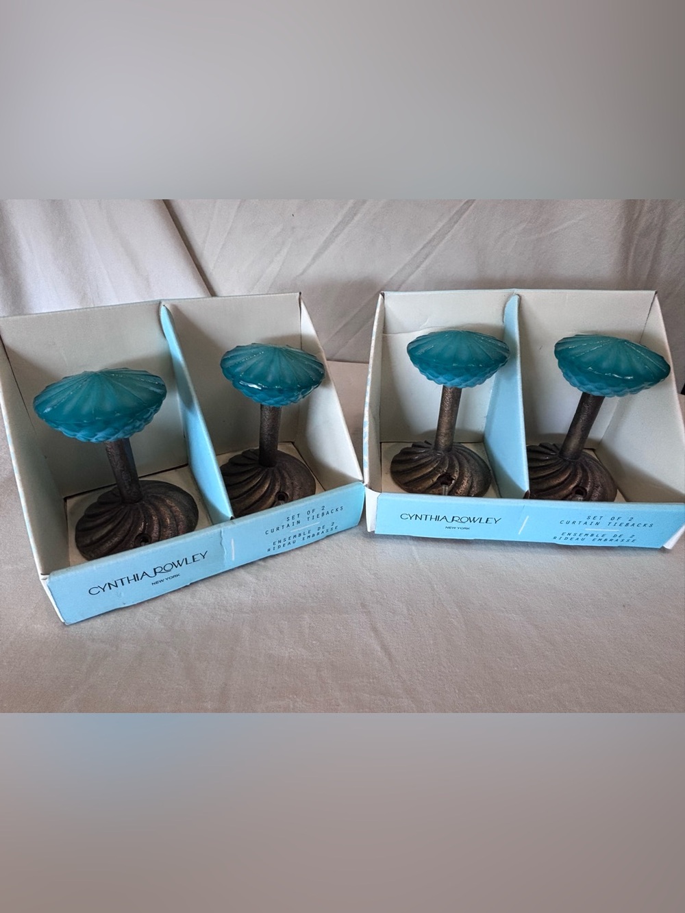 Cynthia Rowley Teal Glass Shell Curtain Tiebacks - Set of 2
